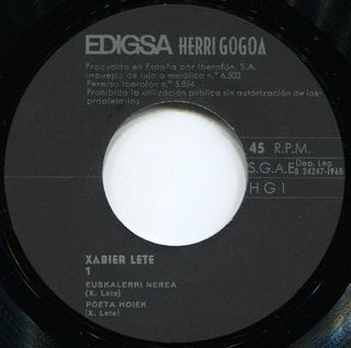 VINILO 7" - Xabier Lete ‎– Euskalerri Nerea
