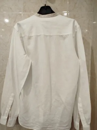 Camisa Zara Lino Blanca Cuello Mao