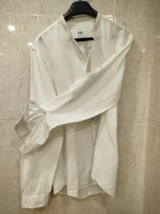 Camisa Zara Lino Blanca Cuello Mao