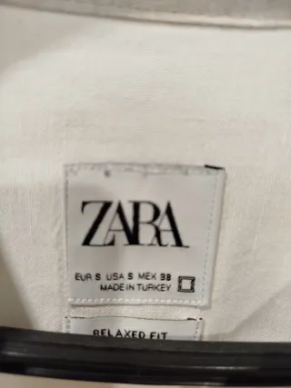 Camisa Zara Lino Blanca Cuello Mao