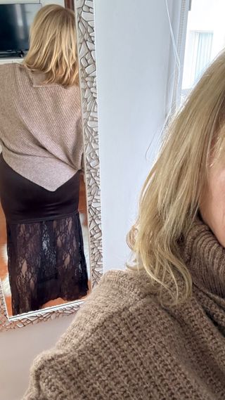 Falda larga encaje marrón