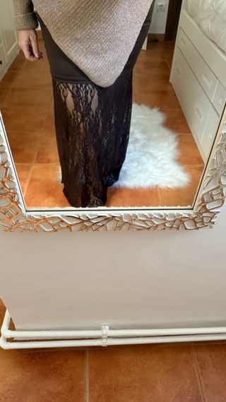 Falda larga encaje marrón