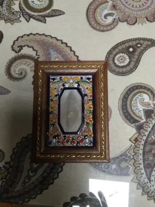 Espejo decorativo madera y cerámica