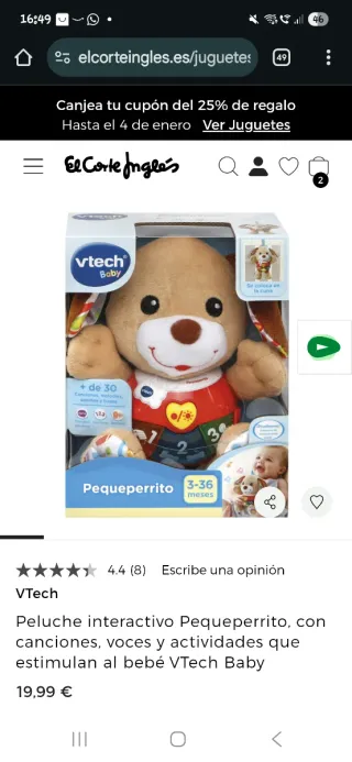 Peluche interactivo VTech Pequeperrito Juguete