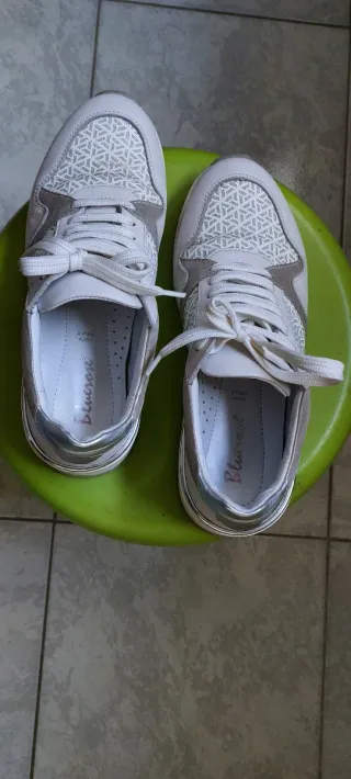 Sneakers vera pelle bianche/argento n.37