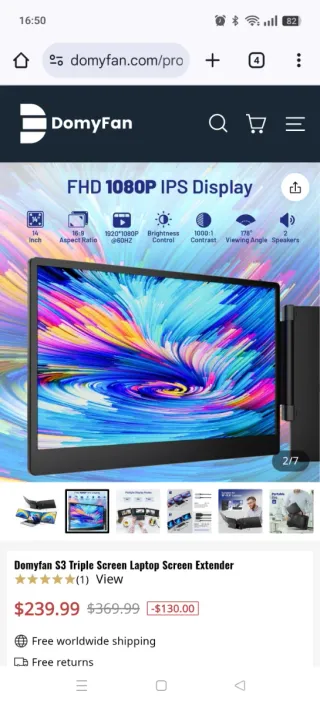 Extensor de pantalla para portátil Domyfan S3 Trip