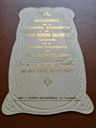 Estampa religiosa, recuerdo Primera Comunión 1921