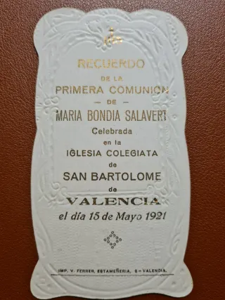 Estampa religiosa, recuerdo Primera Comunión 1921