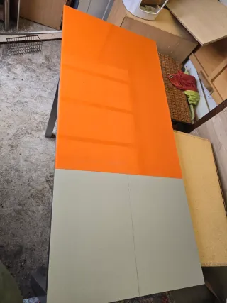 Mesa de cocina cristal naranja y 6 sillas