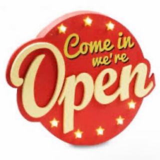 Cartel luminoso Come in we're Open