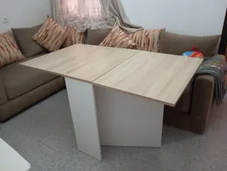 Mesa comedor plegable madera y blanco