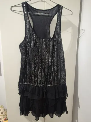 Vestido lentejuelas negro y plateado Corto