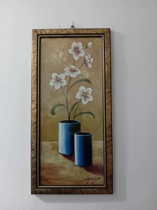 Cuadro Flores en Jarrón Azul