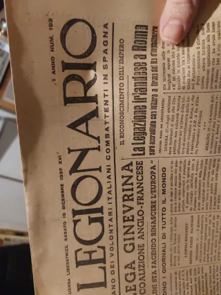 Periódico  italiano Guerra Civil Voluntarios  1937
