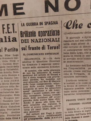 Periódico  italiano Guerra Civil Voluntarios  1937