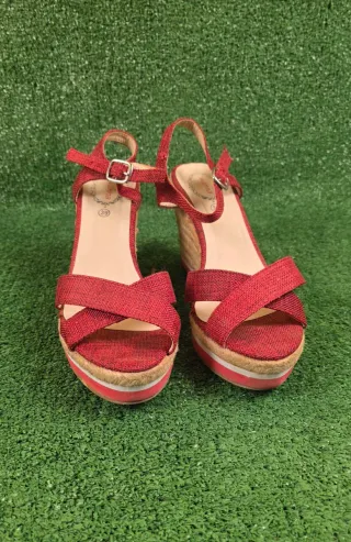 Sandalias tacón ancho rojas - Talla 39