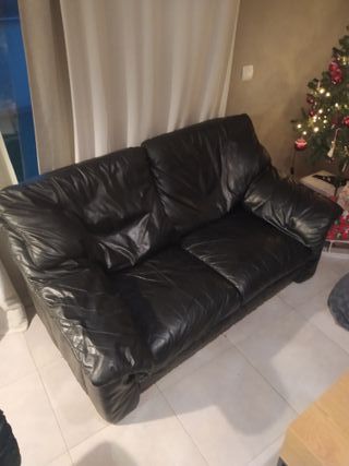 Sofás de piel negro 2 plazas y tres plazas