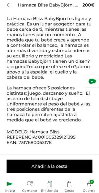 Hamaca bebé BabyBjorn Bliss