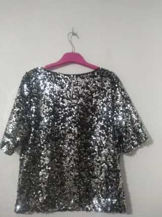 Blusa lentejuelas H&M negra y plateada
