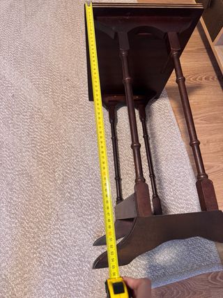 Mesita auxiliar vintage madera y piel