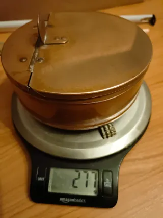 Antiguo calentador cobre mango madera