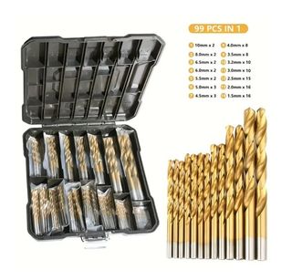 Set 99 brocas de acero alta velocidad HSS titanio