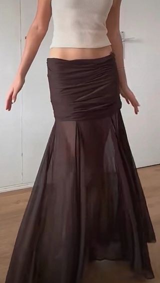 Falda larga Zara drapeada marrón Talla S