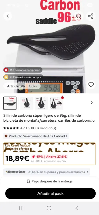 Sillín de carbono ultraligero