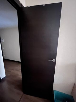 Puerta interior color wengué con molduras