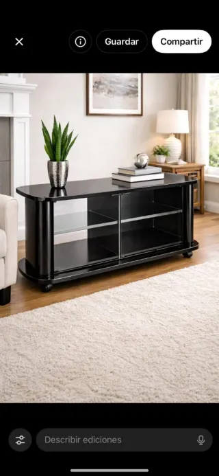 Mesa de TV negra con puertas correderas