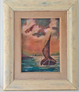 Pintura de velero en el mar