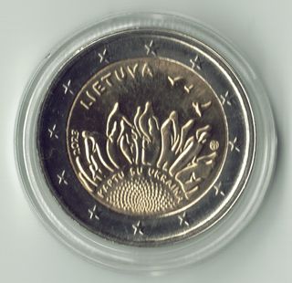 Lotto di 7 monete da 2 euro lituane non circolanti
