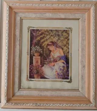 Cuadro mujer recogiendo flores