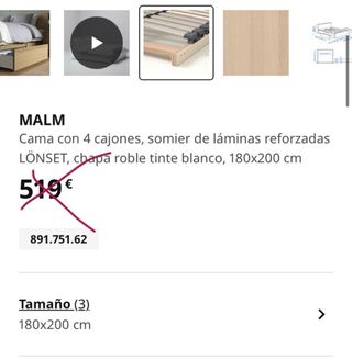 Cama MALM 180 cm con 4 cajones