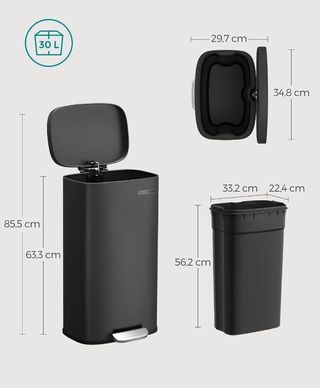 SONGMICS LTB03BK Cubo de basura 30L pedal negro