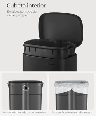 SONGMICS LTB03BK Cubo de basura 30L pedal negro