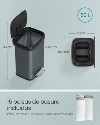 Cubo Basura Cocina SONGMICS 51L Gris Carbón