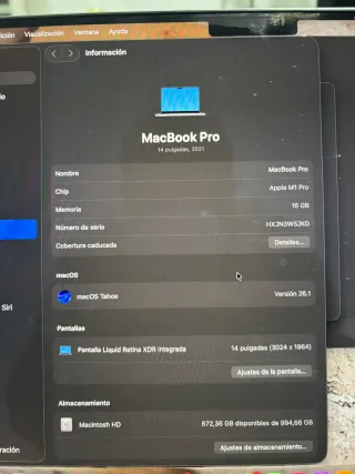 MacBook Pro M1 14 16GB 1TB Plata