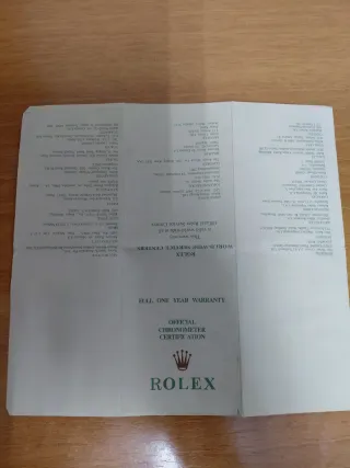 Certificado de Garantía Rolex Chronomètre