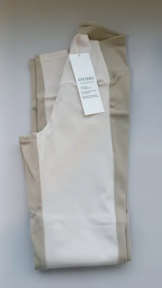 Leggings OYSHO con etiquetas, bicolor beige, M