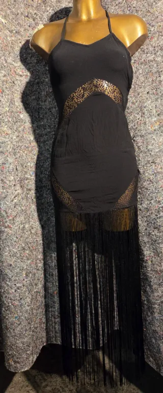 Vestito donna con frange nero