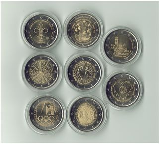 Lotto di 8 monete da 2 euro del Portogallo non circolanti
