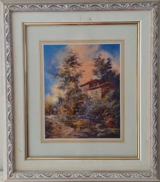 Cuadro casa montaña madera