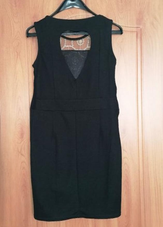 Vestido fiesta negro con apliques dorados T38