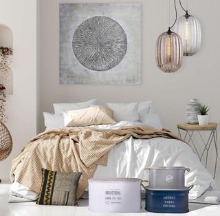 Set de 3 cajas de metal blanco, azul y gris