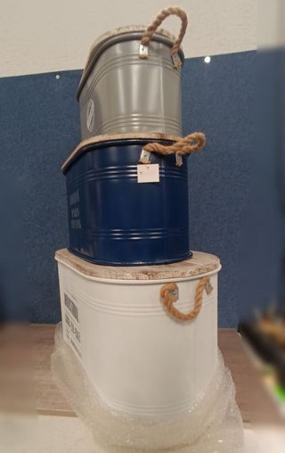 Set de 3 cajas de metal blanco, azul y gris