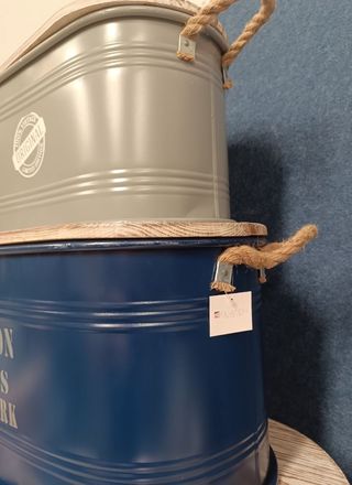 Set de 3 cajas de metal blanco, azul y gris