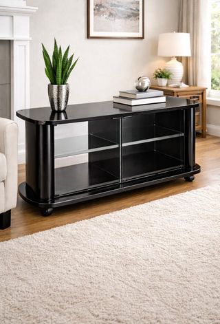 Mesa TV Negra con Puertas Correderas