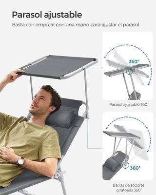 SONGMICS Tumbona Reclinable 193x53x29 cm Gris