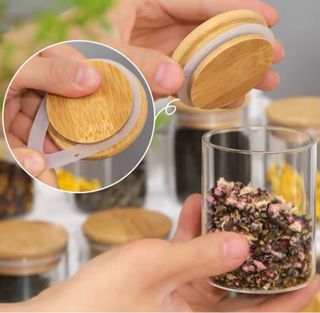 Set 12 Frascos Vidrio Bambú